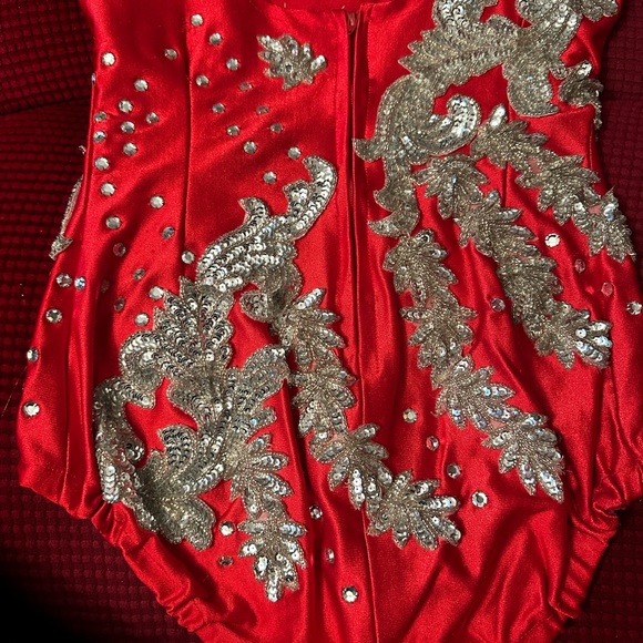 Vintage Ruby Sequin Majorette, Rhythmic gymnastics, figure skating bodysuit - Picture 8 of 14